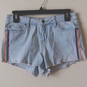 Blackheart Light Blue Jean Shorts with Rainbow Accents